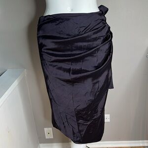 Dries Van Noten Sz 42 Dark Purple Rayon Wrap Midi Skirt Hidden Patch Pockets